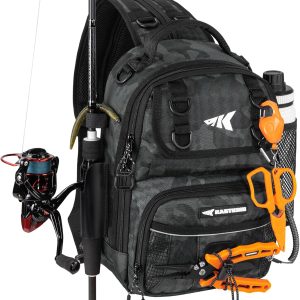 KastKing BaitSpace Fishing Sling Bag, Fishing Backpack with Rod & Beverage Holder, Tackle Bag for Fishing Gear