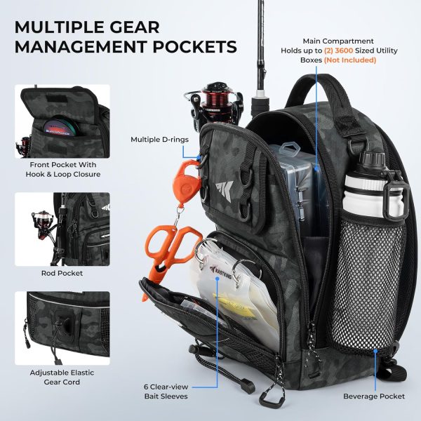 KastKing BaitSpace Fishing Sling Bag, Fishing Backpack with Rod & Beverage Holder, Tackle Bag for Fishing Gear