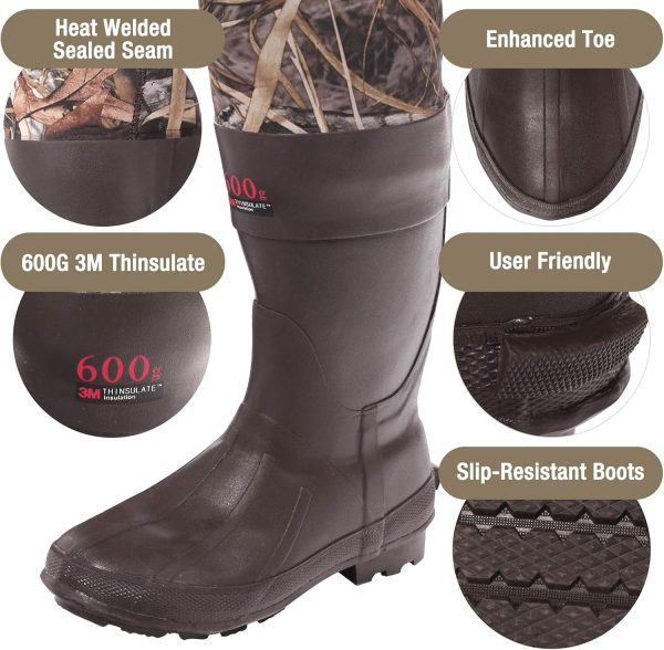HISEA Hunting Waders, Chest Wader for Men with 600G Insulated Boots, 4.5mm Neoprene Waterproof Bootfoot Fishing Waders