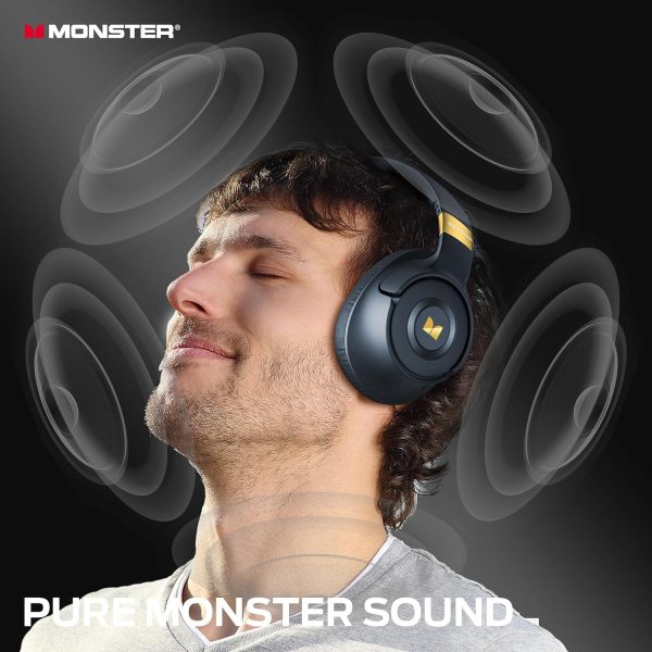 Monster Persona SE ANC Active Noise Cancelling Headphones, Over Ear Bluetooth Headphones Wireless, 60H Playtime, HiFi Stereo Audio, Deep Bass, Built-in Mic, Memory Foam Ear Cups for Home (Blue)