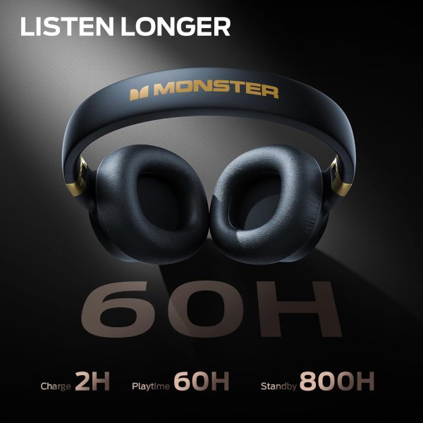 Monster Persona SE ANC Active Noise Cancelling Headphones, Over Ear Bluetooth Headphones Wireless, 60H Playtime, HiFi Stereo Audio, Deep Bass, Built-in Mic, Memory Foam Ear Cups for Home (Blue)