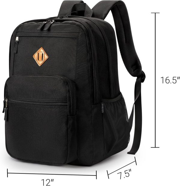 ZORFIN 26L Black Backpack for School, College, and Travel: Water Resistant Bookbag with 8 Compartments