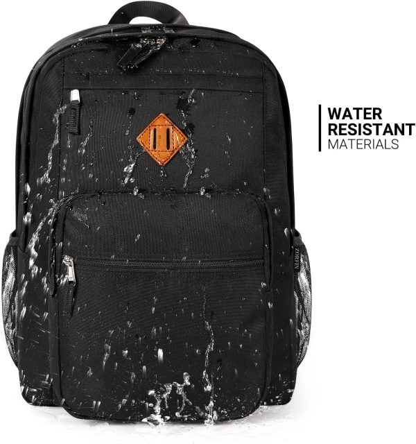 ZORFIN 26L Black Backpack for School, College, and Travel: Water Resistant Bookbag with 8 Compartments